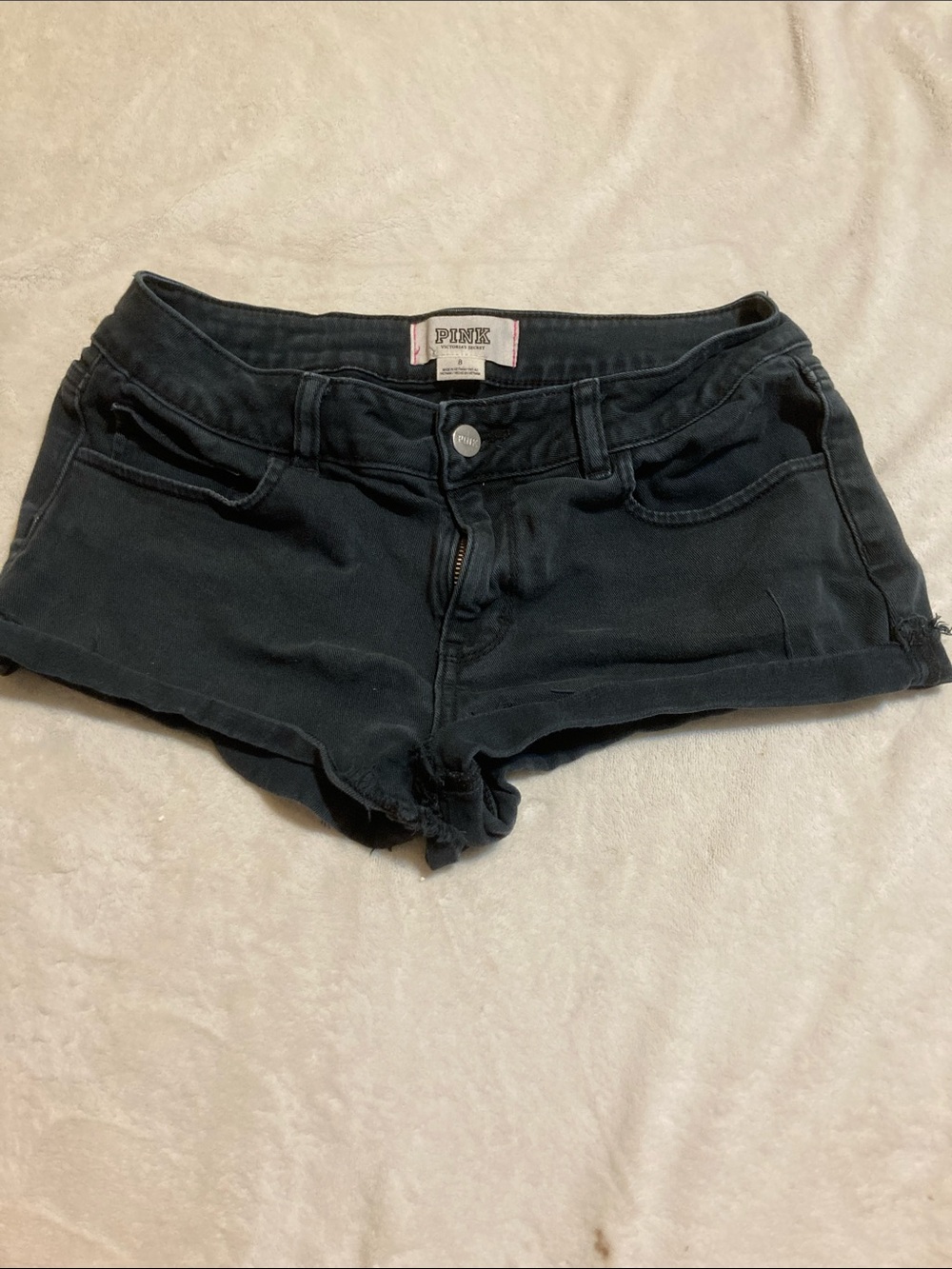PINK Victoria's Secret Black Frayed Denim Short Shorts